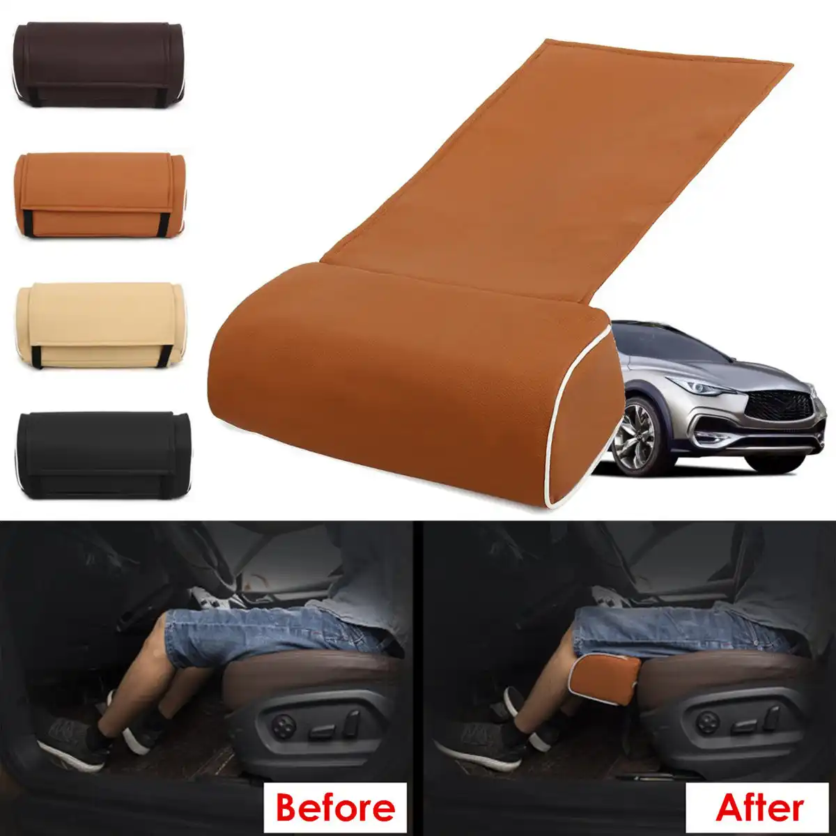 Universal Leather Car Knee Pad Brown Support Thigh Support Cushion Accessories