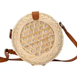 Лидер продаж ручной работы пляжная сумка Круглый Bamboo плетенная сумка пляжные сумки тканые мешок Праздник дома держатель