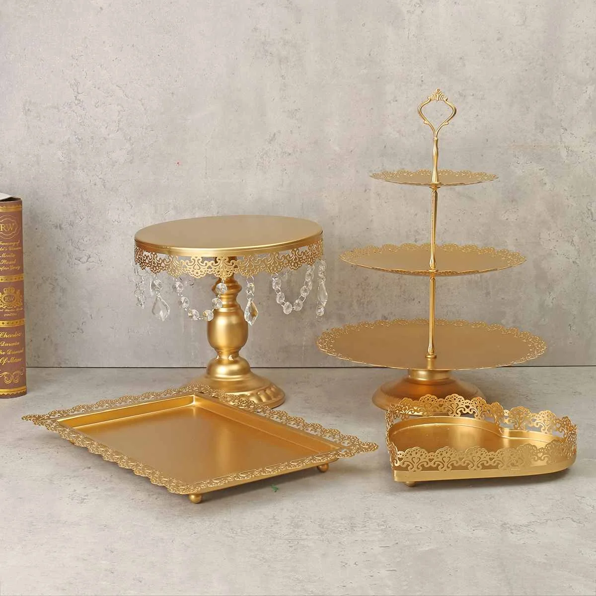 

4Pcs/Set Crystal Metal Cake Stand Holder Cupcake Serving Stand Display Rack Birthday Party Wedding Decoration Gold/White