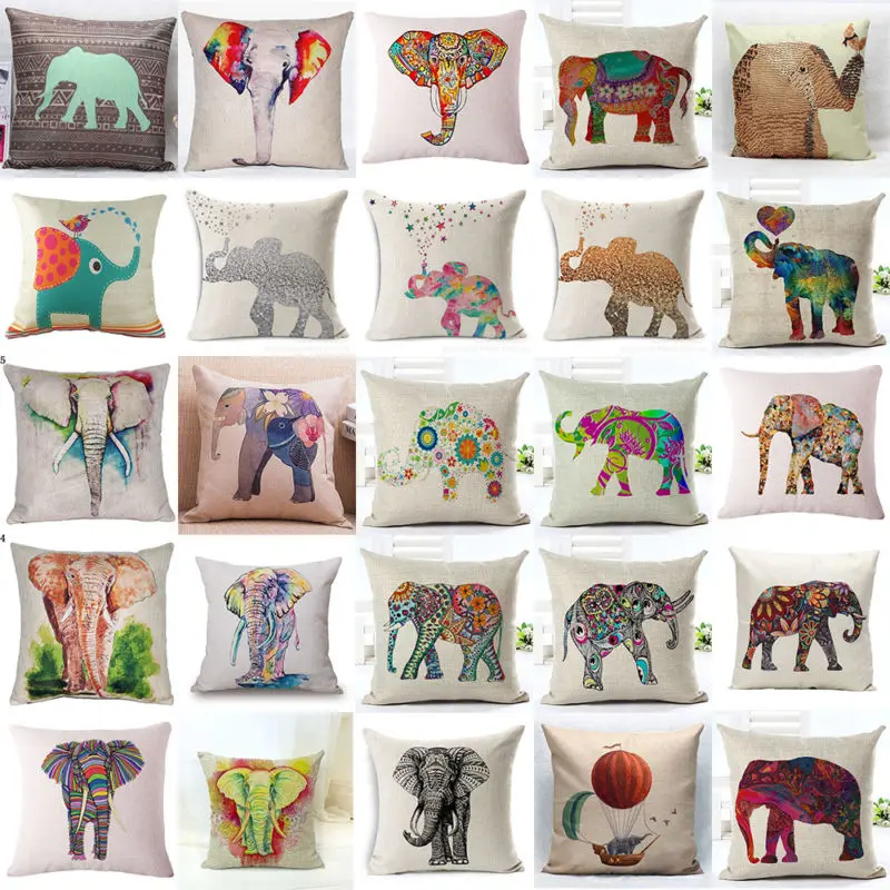 

HGLEGYW 18 Inch Elephant Pillow Case Cotton Linen Square Soft Back Cushion Case Home Gifts Single Sides Printing Pillow