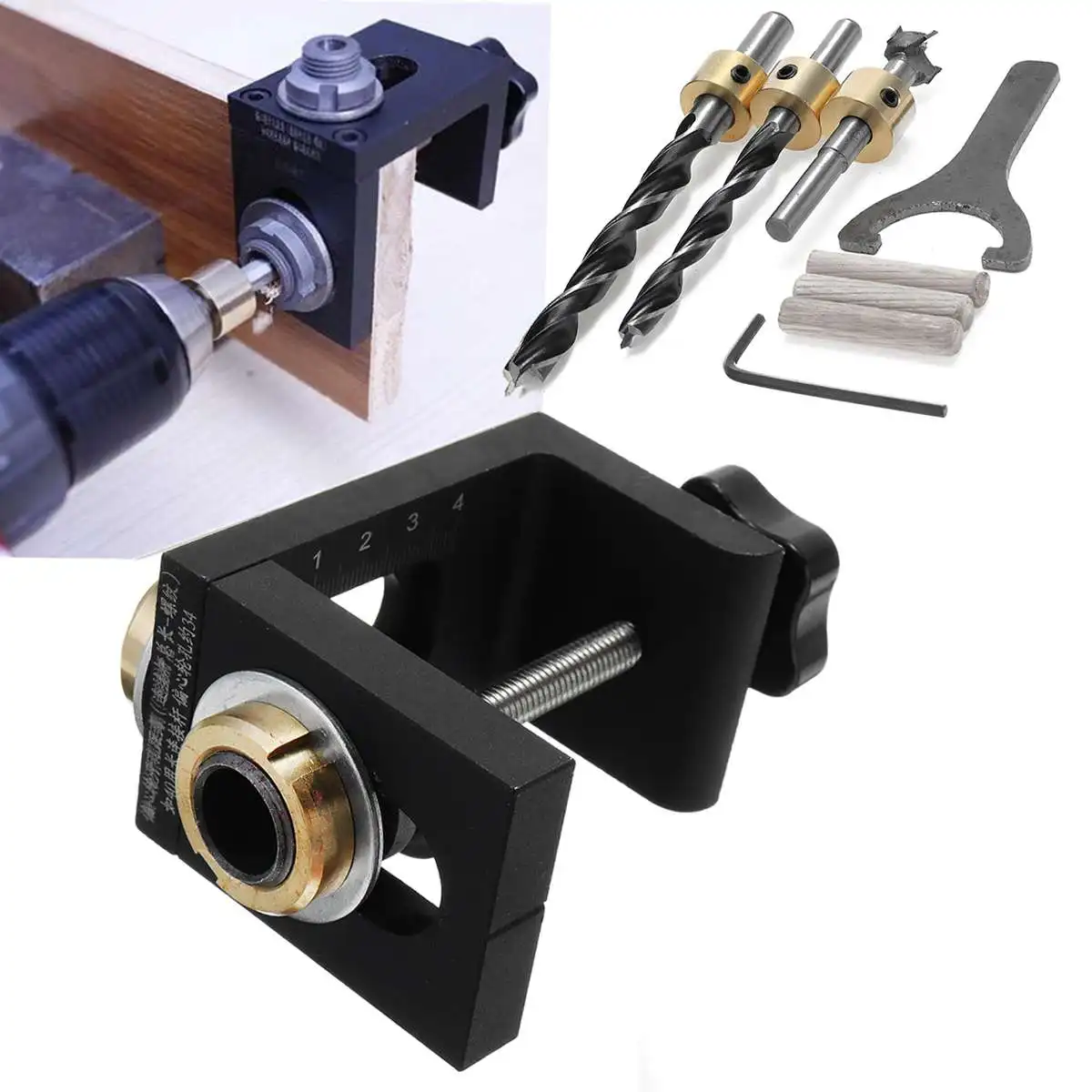 

Woodworking Pocket Hole Jig Kit Angle Drill Guide Set Hole Puncher Locator Jig Drill Bit Set For DIY Carpentry Tools