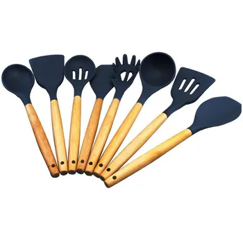 

Pawaca 8pcs/set Silica Gel Wooden Handle Kitchenware Non-stick Kitchen Utensil Set Cooking Spatulas Kitchen Utensils Set