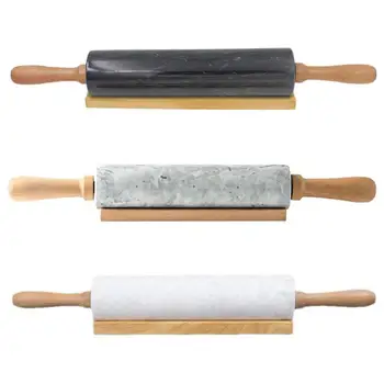 

2018 Hot sale Rolling Pin with Marble Roller Solid Wood Base Home Kitchen Utensils Baking Tool
