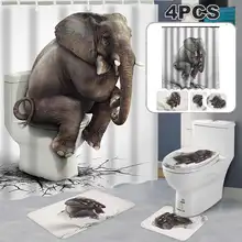 Honana Ванная комната 4 шт./компл. ковры коврики для душа Шторы 1,8*1,8 м Декодер каналов кабельного телевидения 3D фланелевый, со слоном, туфли на плоской нескользящей мягкой Душ Туалет напольный коврик, коврик