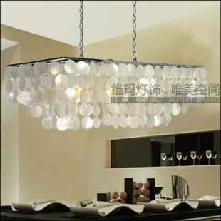 

Modern Minimalist Rectangular Garden Natural Shell Pendant Light Dining-room Living Room Bar Hanging Lighting Light Lamp