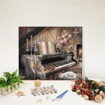 

piano Frameless Cartoon DIY Digital Oil Painting By Numbers Wall Art Canvas Modern Home Decor For Wall Artwork 50x40cm