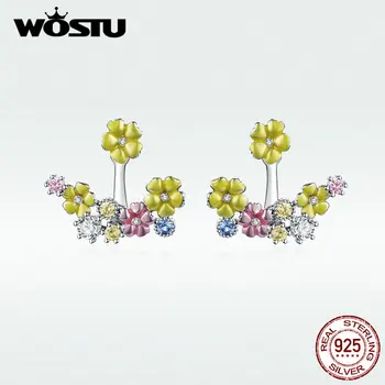 

WOSTU Hot Sale Flower Stud Earrings Original Authentic 925 Sterling Silver Stud Earring For Women Making Fashion Jewelry DAE0106
