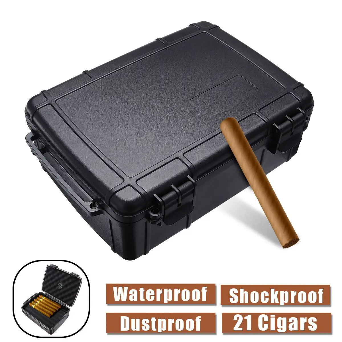 

Portable Waterproof Travel Cigar Case Box Built in Humidor Dust proof Shockproof Black Cigar Holder Storage Box for 21pcs Cigar