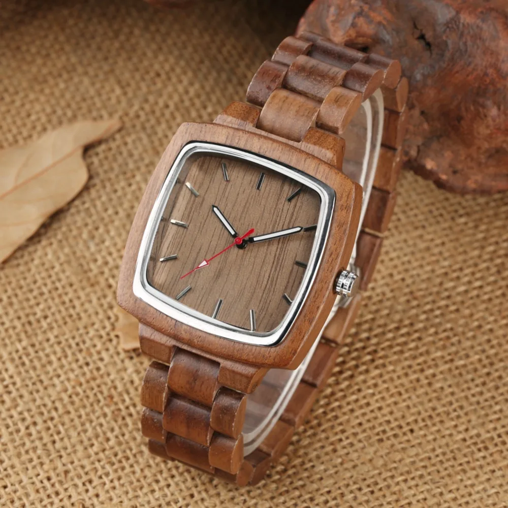 

Unique Bamboo Fashion Full Wood Watch Quartz Sport Simple Square Case Wrist Watch Natural Handmade Reloj Hombre