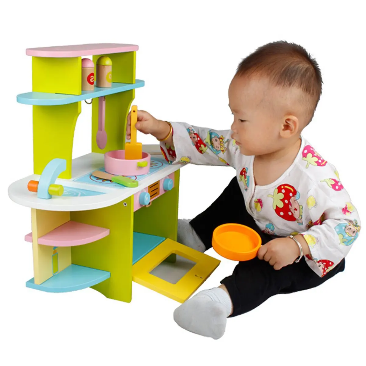 

Baby Miniature Kitchen Wooden Pretend Play Food Children Kids Toys for Girls Boys Simulation Cooking Cookware Kitchen Toys Set