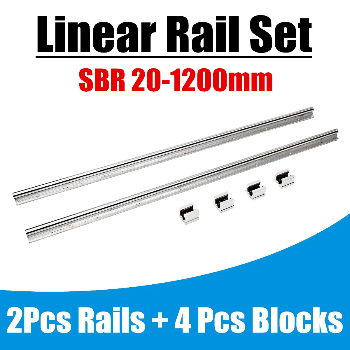 

2PCS/Set SBR20 1200mm Linear Rail Bearing Slide Guides Shaft Kit with 4pcs SBR20UU Bearing Block Aluminum Alloy Hardware 20mm
