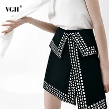 VGH Женская юбка с неровным разрезом, с высокой талией, в стиле панк, с заклепками, выше колена, мини юбки для женщин,, модная Корейская Новинка