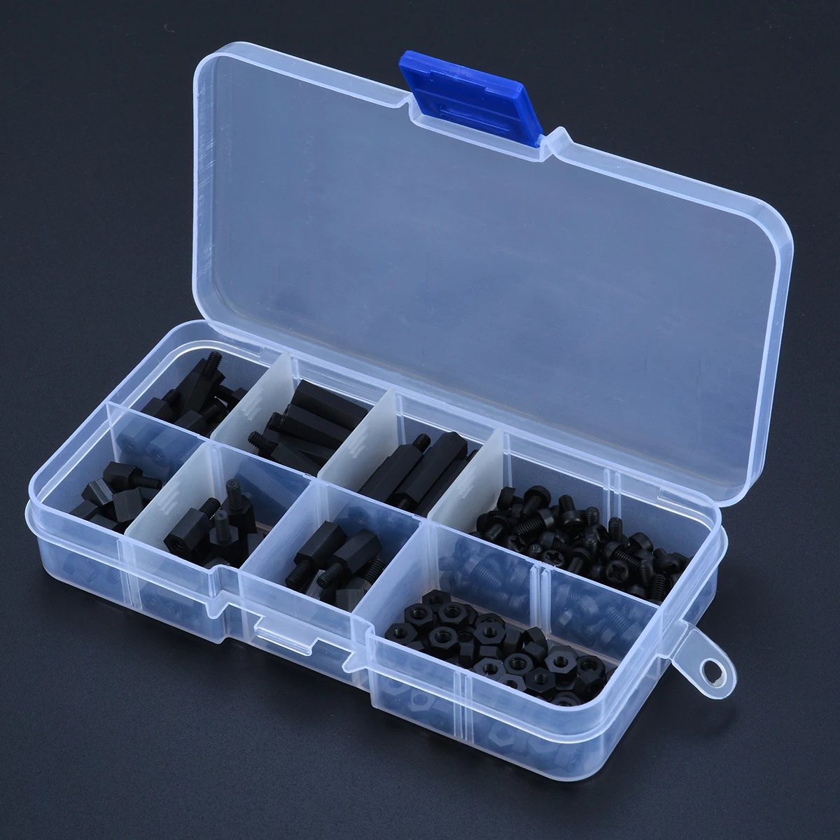 180Pcs Black M3 Nylon Hex Spacers Screw Nut Stand-off Kit w/Plastic Box Set 