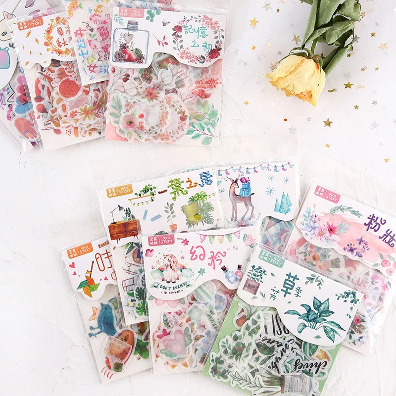 

40Pcs/Pack Novelty Animals Flower Adhesive Stickers Kawaii Stationery Stickers Cute Stickers For Kids DIY Diary Scrapbooking