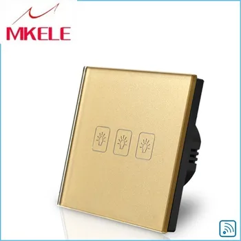 

Remote Switch Wall Light 3 Gang 1 Way Control Touch EU Standard Gold Crystal Glass Panel LED wireless remote control