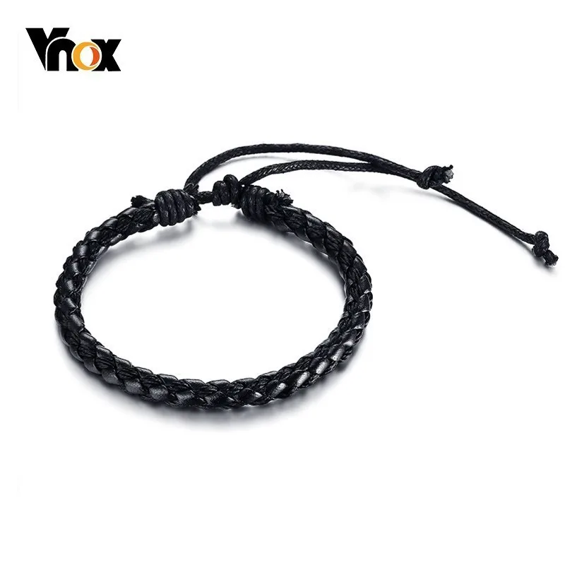 

Vnox Mens Handmade Braid Leather Rope Chain Bracelets Casual pulsera masculina Length Adjustable