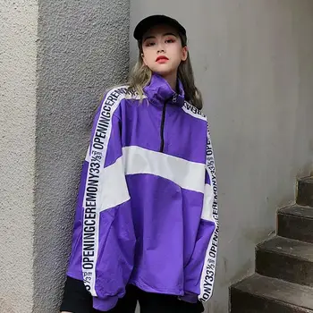 

Stylish Korean 2018 Letter Print Hoodies Sweatshirt New Long Sleeve Streetwear Women Quarter Zipper Pullover Sweatshirt Tops