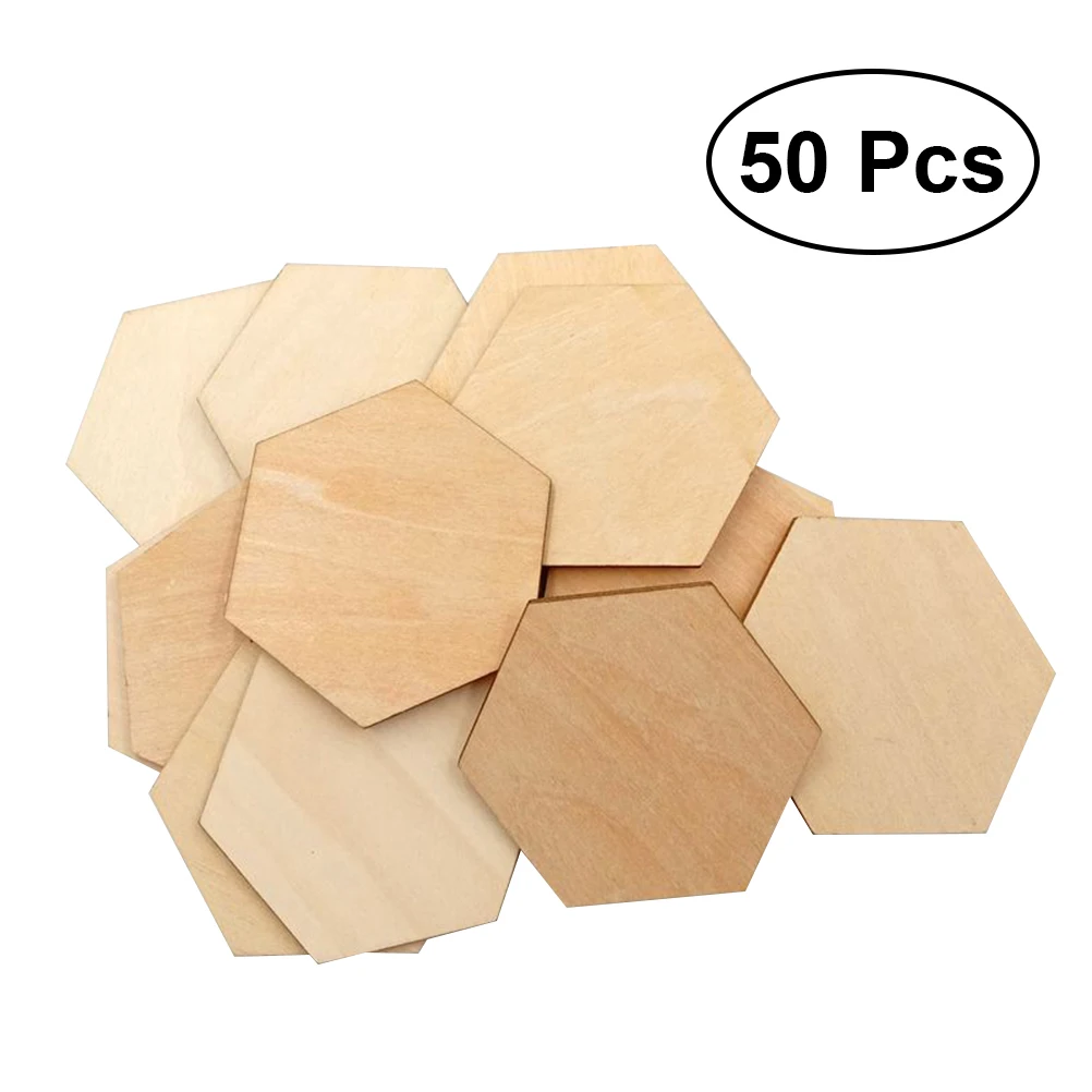 

50PCS 60mm Beech Wooden Hexagonal Pieces Embellishments Ornaments DIY Crafts Decorations for Scrapbooking Wedding Christmas