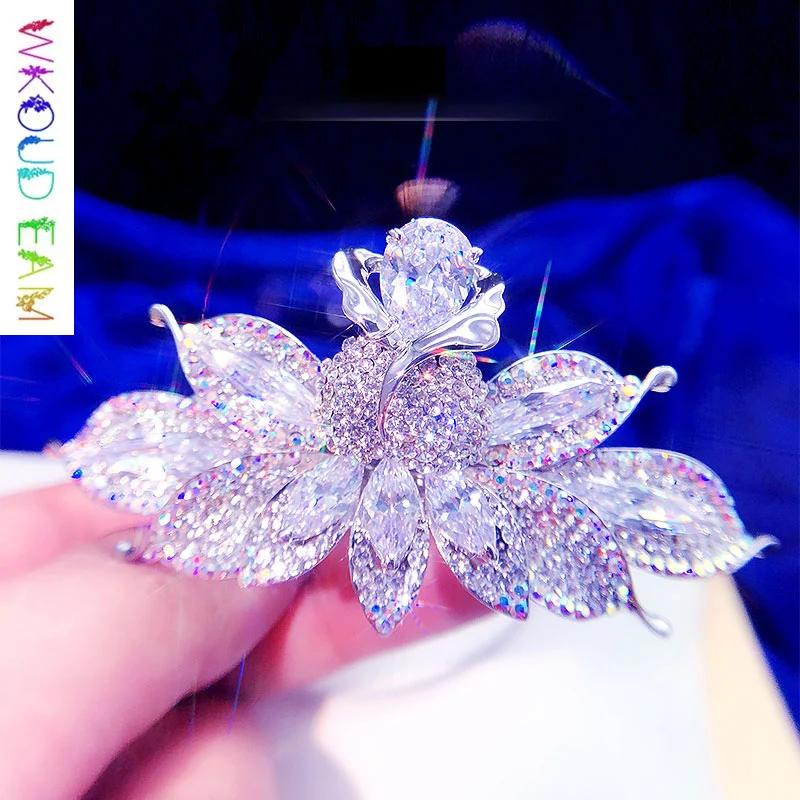 

WKOUD EAM 2019 Fashion Women Cubic Zirconia Hair Jewelry Lotus Hairpins Wedding Bride Charm Hair Accessories Tocado S#TA384