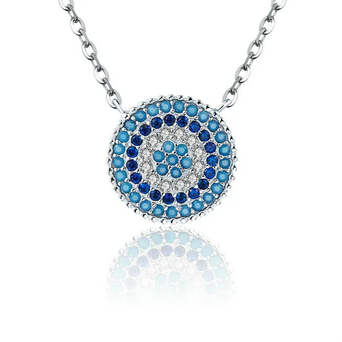 

Popular 925 Sterling Silver Round Blue Crystal Lucky Blue Eyes Women Pendant Necklaces Authentic Silver Jewelry Scn099 BAMOER