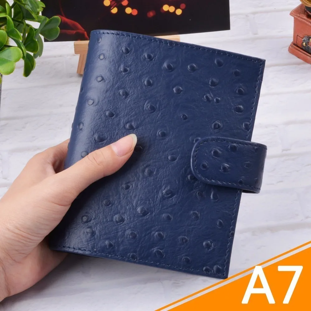 De cuero genuino anillos cuaderno A7 tamaño latón carpeta Mini del organizador del Programa de piel de vaca diario Sketchbook planificador Bolsillo grande - 1