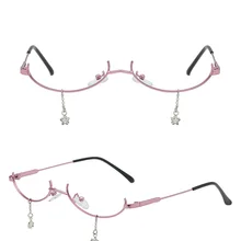 Роскошные без линз, очки, Декор, Ретро стиль, половина очков, оправа, цепь, для женщин, фирменный дизайн, металлические очки с алмазной рамой, для женщин