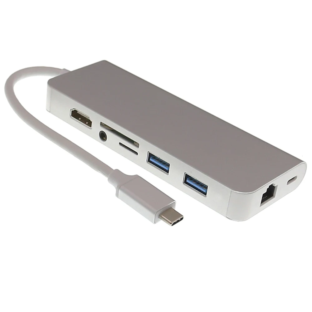 

8 In 1 Usb 3.1 Type C Hub To 4K Hdmi 3.5Mm Audio Rj45 Gigabit Ethernet Adapter With Type C Pd Charging Sd Tf Card Reader Hub F