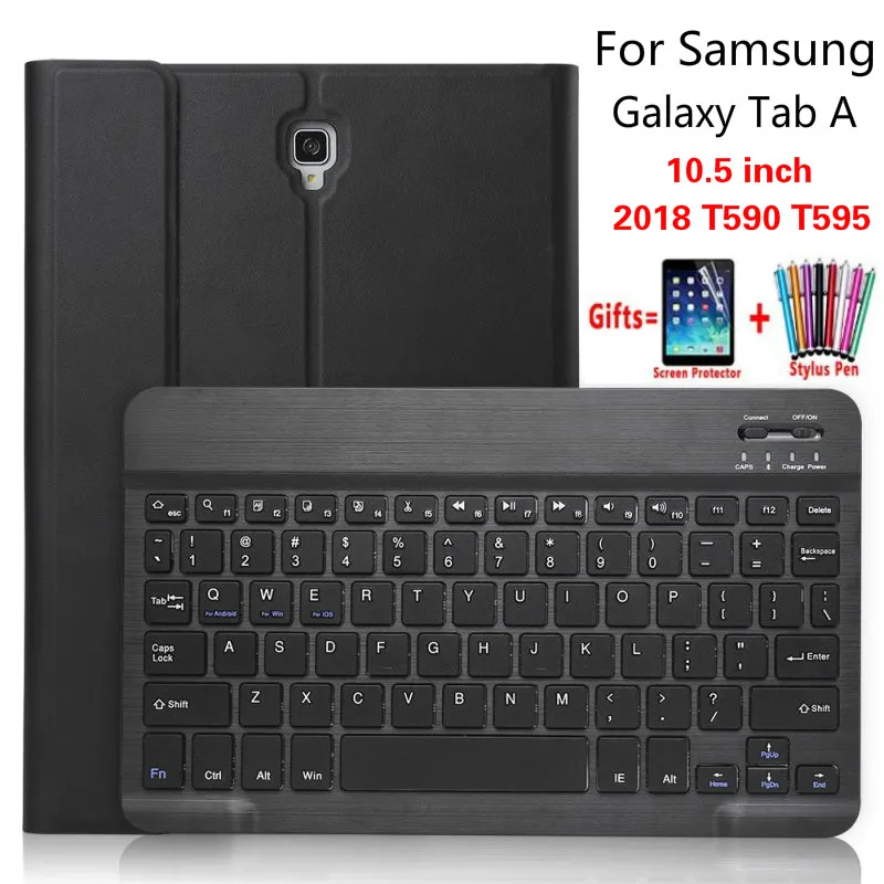 

With Pencil Holder Case for Samsung Galaxy Tab A A2 10.5 2018 T590 T595 SM-T590 Removable Bluetooth Keyboard Leather Cover Funda