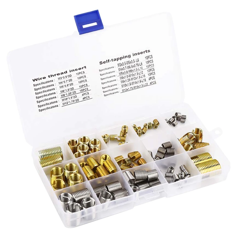 

116Pcs Thread Inserts, Self Tapping Slotted Assortment Kit, M3/ M4/ M5/ M6/ M8/ M10/ M12 Steel Wire Internal Thread Inserts Co