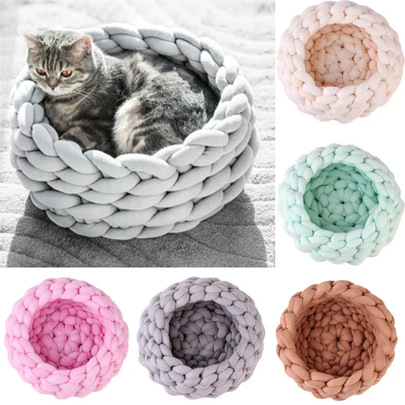 

New Cute Cotton Solid Pet Dog Cat Bed Puppy Cushion House Pet Soft Winter Warm Kennel Dog Mat Knit