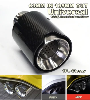 

Universal Glossy Black Real Carbon Fiber Car Exhaust End Tips for BMW 2.5'' Air inlet diameter, 4.1'' out with Logo
