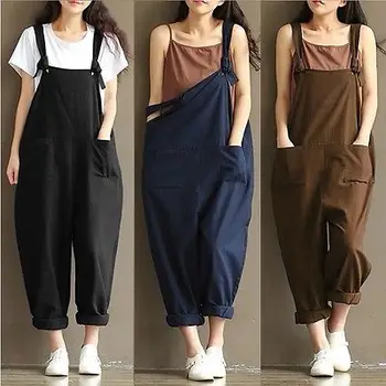 

2019 New Womens Casual Loose Linen Pants Cotton Jumpsuit Strap Harem Trousers Overalls Overalls Loose Harem Pants Trousers