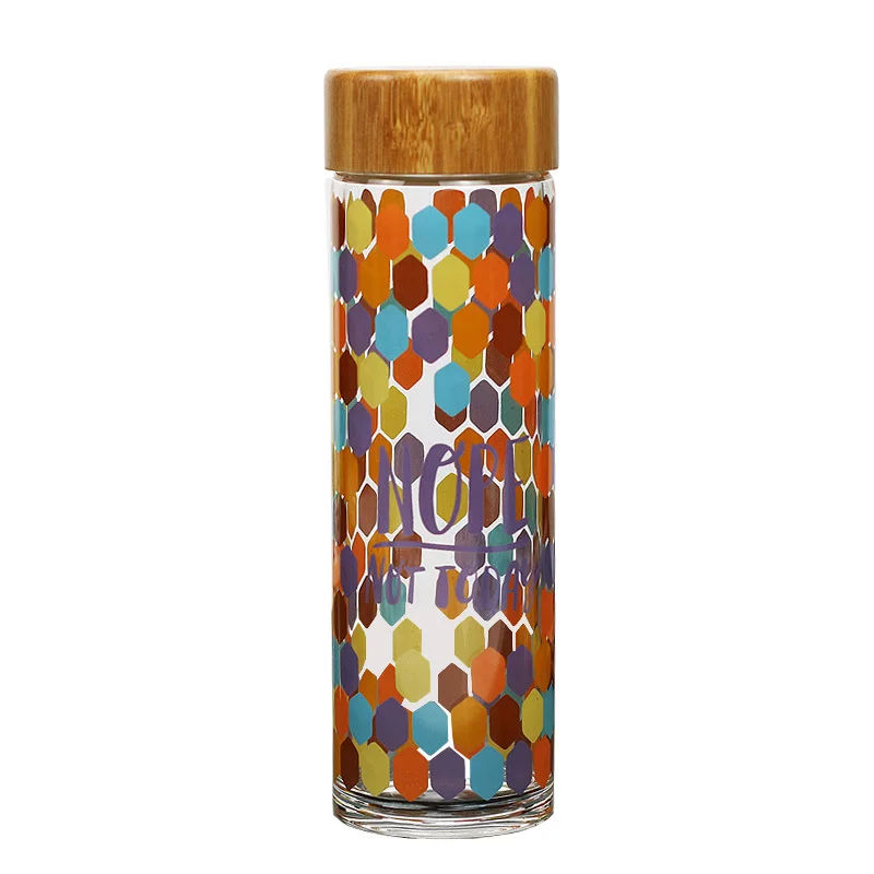 

Glass Bottles For Water With Bamboo Lid Sealed For Travel Creative Gift 600ml Direct Drinking Adults Protein Portable Juice