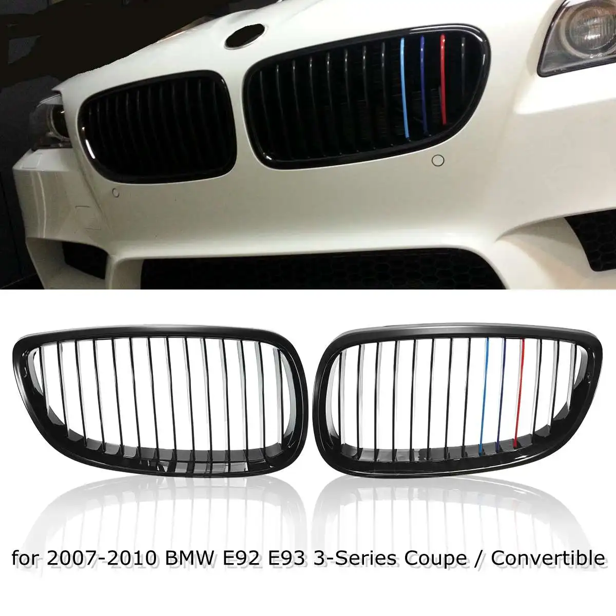 Передняя решетка для BMW E92 E93 M3 328i 335i 2 двери 2007 2008 2009 Автомобильный Стайлинг глянцевый матовый черный m-цвет двойная линия