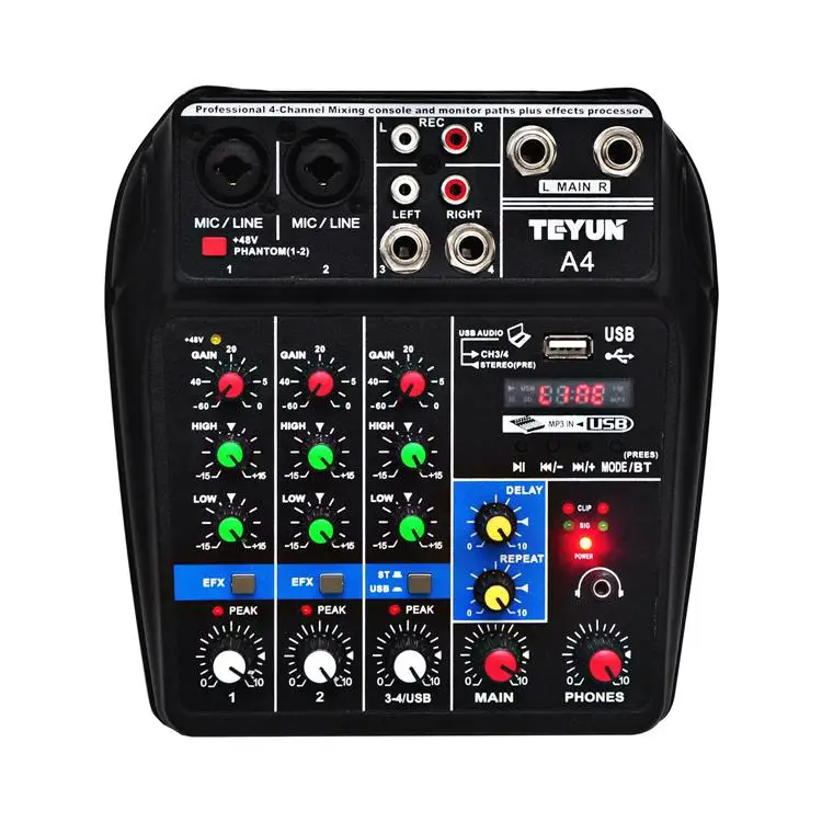 

EastVita Sound Mixing Console with Bluetooth Record 4 Channels Audio Mixer for Stage Performance Family K Songs