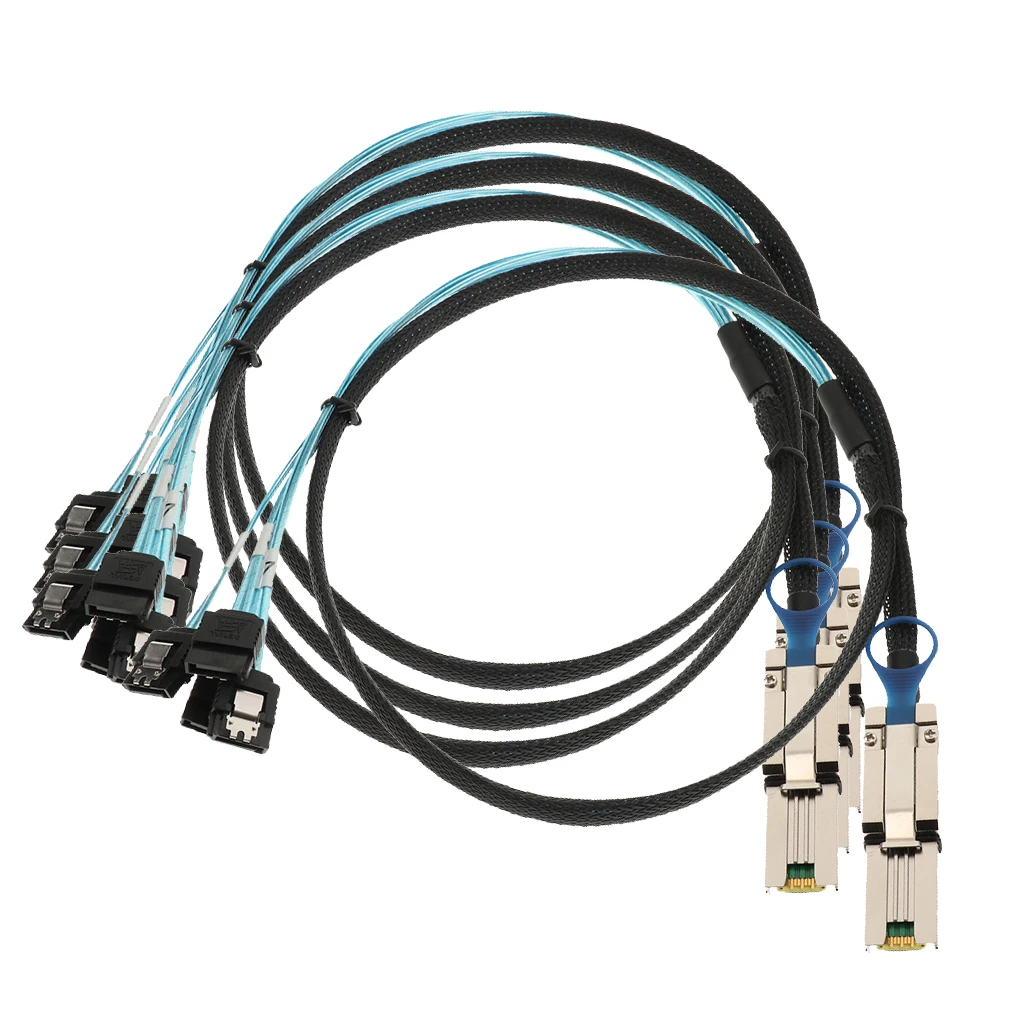 

4x Mini-SAS 26P SFF-8088 TO 4xSATA 7Pin 6Gb/s Adapter Cable 30AGW & Latch 1M