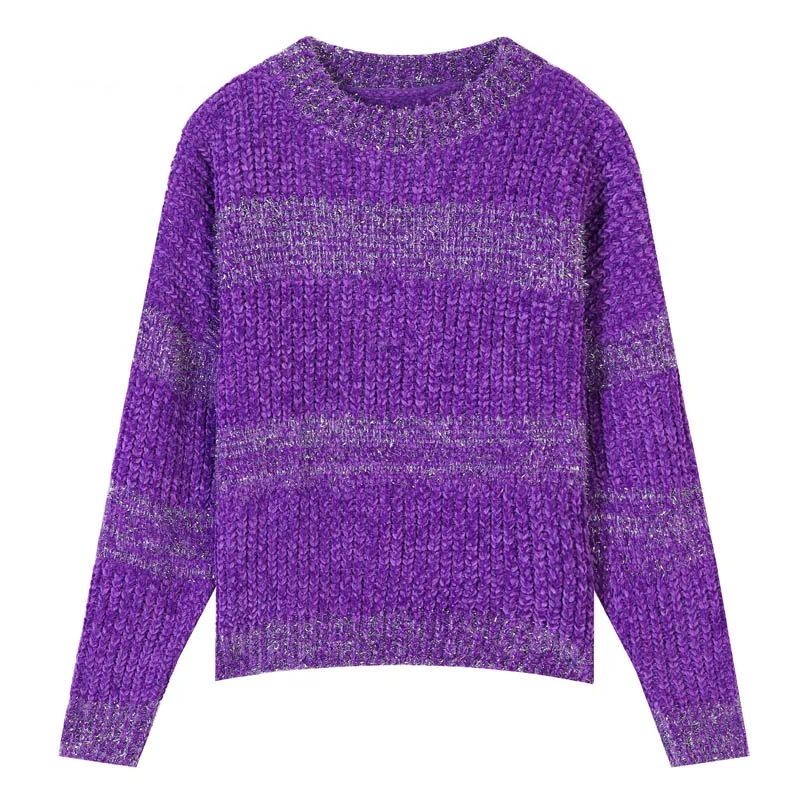 

New Oversized Sweater Woman Casual ComplexO-Neck Glittering Striped Women Pullover Streetwear Sweater Femme Tops Girl Sweater