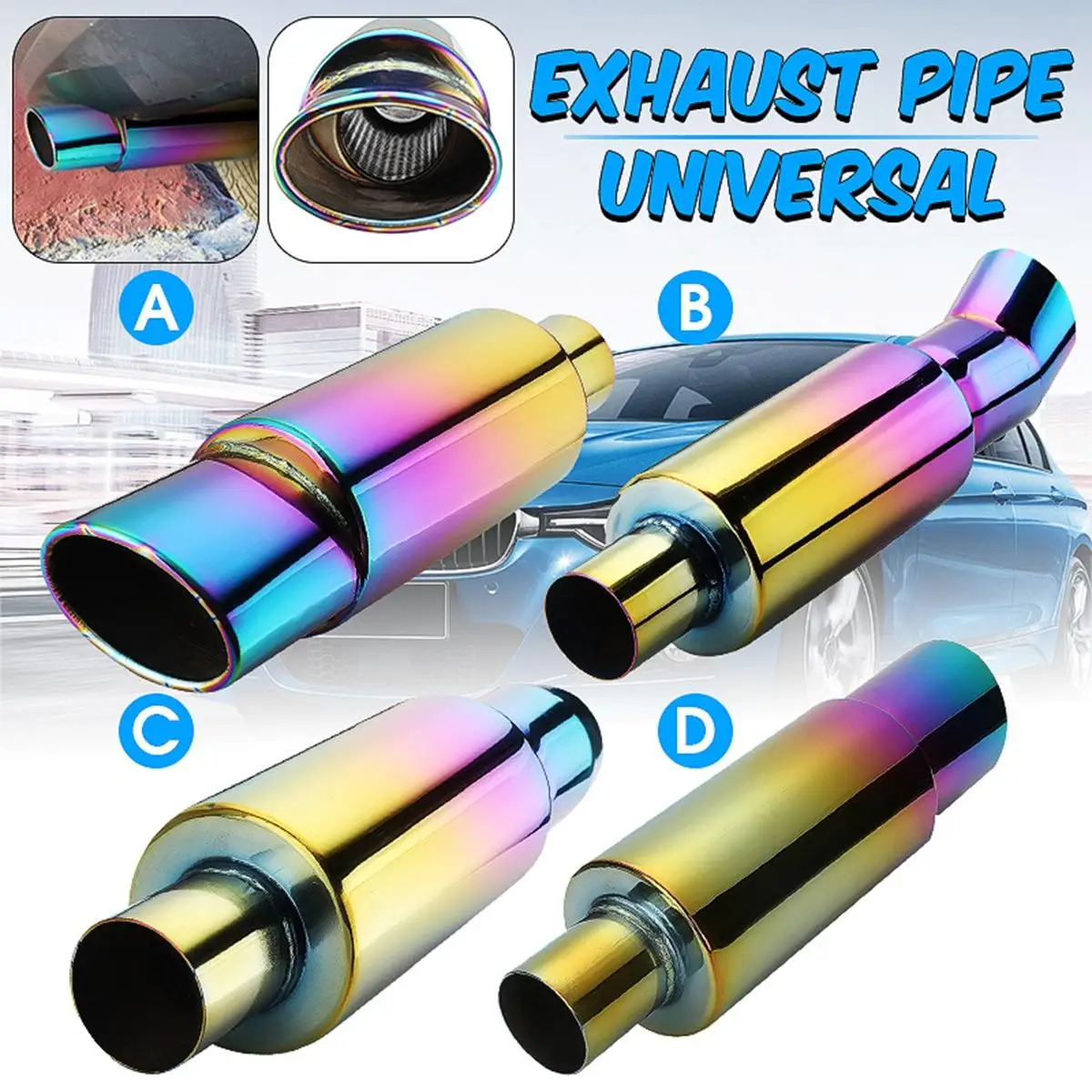 

Car Exhaust Muffler Pipe 55mm Inlet Exhaust Tip Universal Rear Pipe Tube Stainless Steel