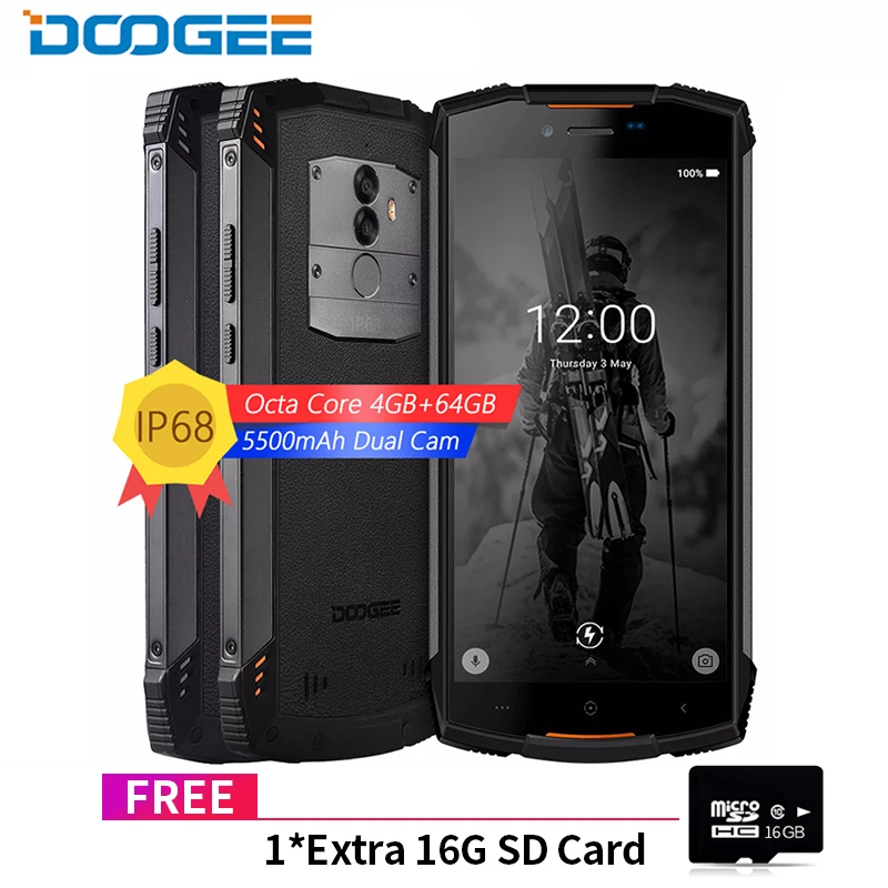 

Real IP68 DOOGEE S55 waterproof Smartphone 4GB RAM 64GB ROM 5500mAh MTK6750T Octa Core 5.5inch Android 8.0 Dual SIM 13.0MP 4GLTE