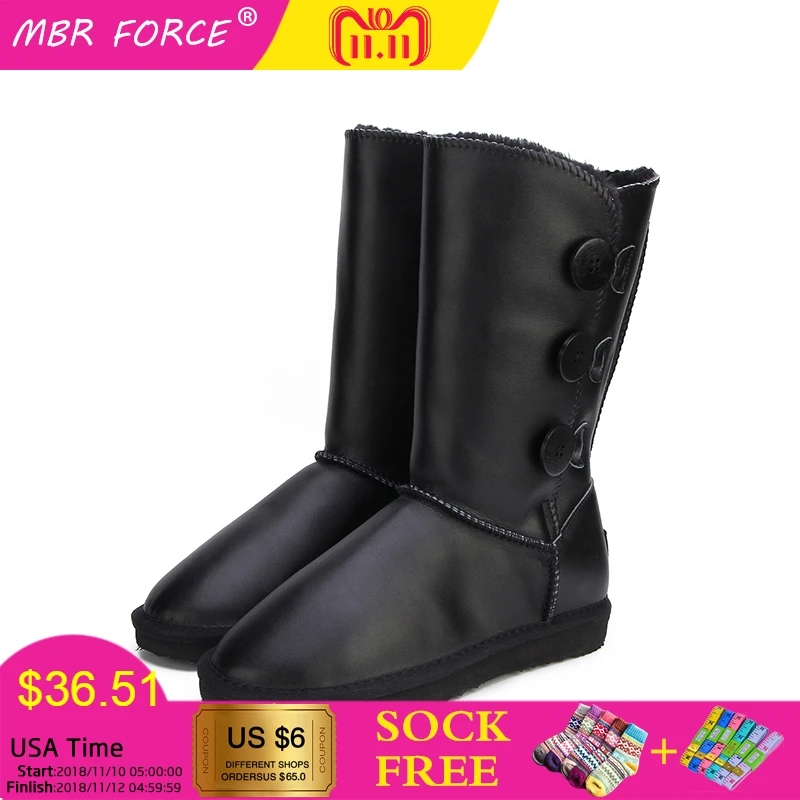 

MBR FORCE Women's Snow Boots Waterproof Winter Boots Genuine Leather Fashion High Warm Fur Women Boots 6 colour Size 34-44