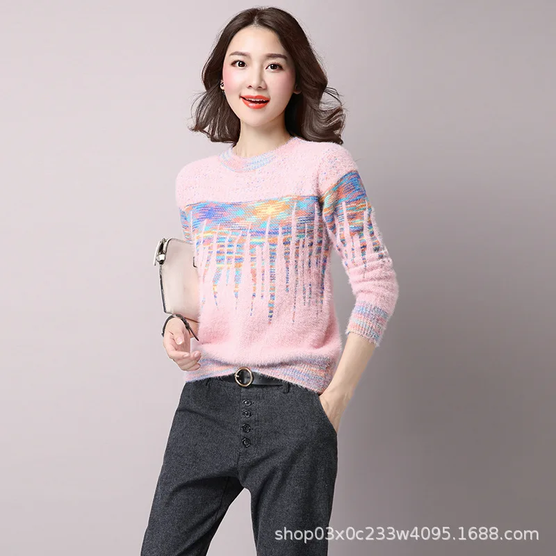 2018 Fashion Cashmere Blended Knitted Sweater Women Loose round neck Autumn Winter Pullovers Female Long Sleeve Color 2018 Fashion Cashmere Blended Knitted Sweater Women Loose round neck Autumn Winter Pullovers Female Long Sleeve Color