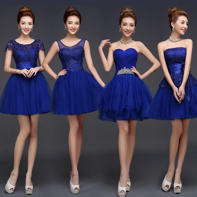 Vestidos cortos azules para dama de honor, vestido elegante para mujer,  fiesta de boda, Envío Gratis - AliExpress