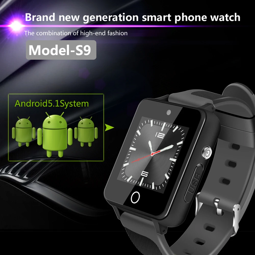 

ZGPAX S9 3G Smart Watch Android 5.1 Watch Phone Recording Function RAM 1G+ROM 16G WiFi GPS SIM Quad Core BT4.0 Smartwatch