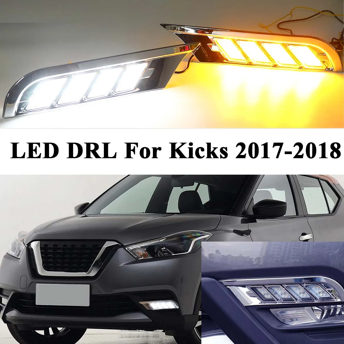 

12v Car LED Drl For Nissan Kicks 2017 2018 DRL 1Pair DIY Bumper Fog Light Daytime Running Light Turn Signal With Harness Styling