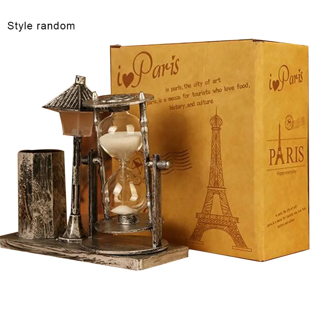 

Creative Light Pen Holder Decoration European Retro Hourglass Timer Student Gift Decoration Resin Crafts Gift