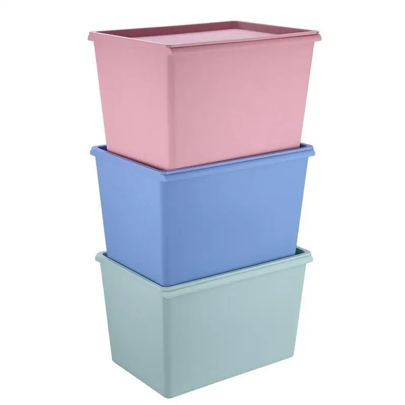 

Stackable Plastic Storage Box with Lid Square Cloth Container Organizer