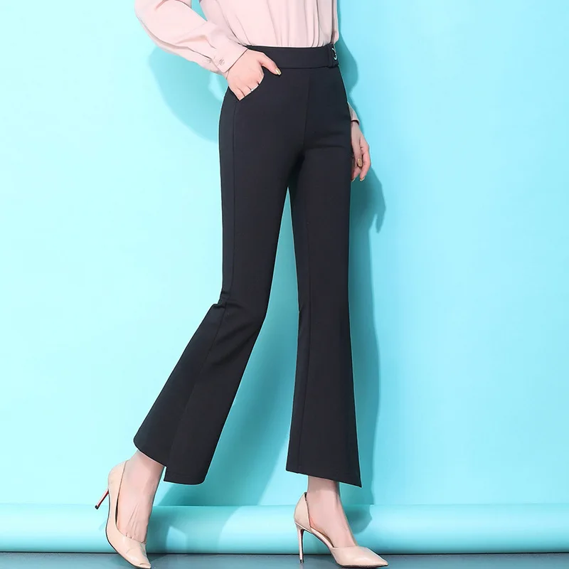 

Women Office Lady Work Ankle-Length Flare Pants Solid High Waist Plus Size Woman Trousers 2019 Spring Elegant Slim Female Pants
