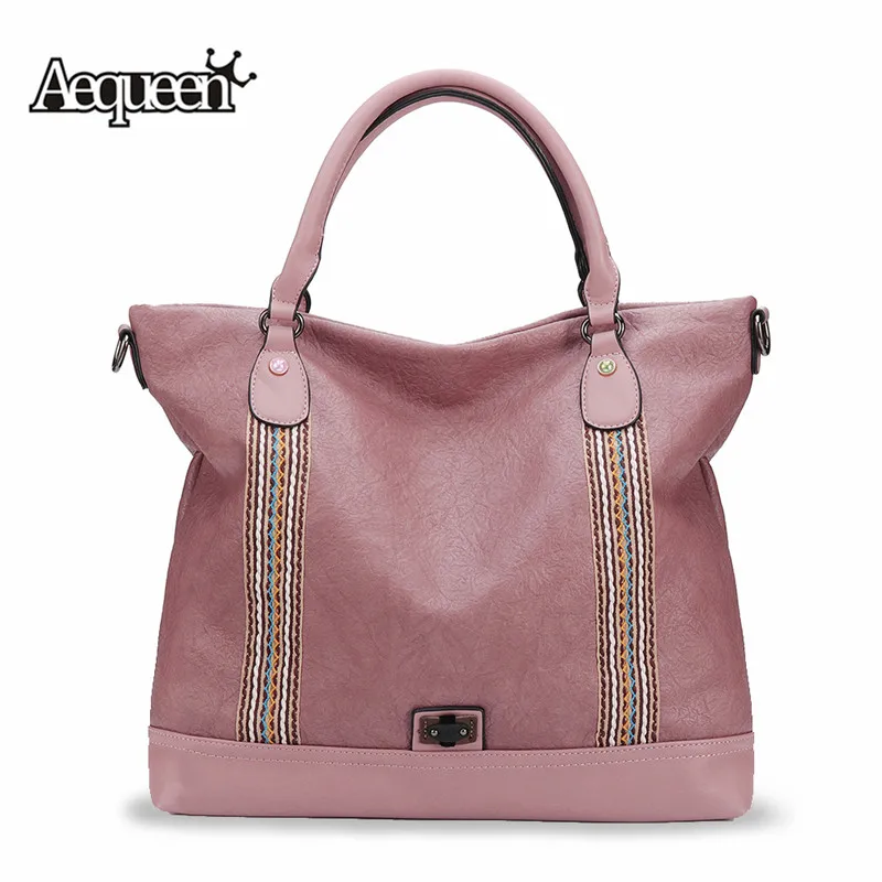 

AEQUEEN Large Capacity Crossbody Bag For Women Brand Soft Leather Handbag Woven Stitching Tote Bag Pink Female Luxury Hand Bags