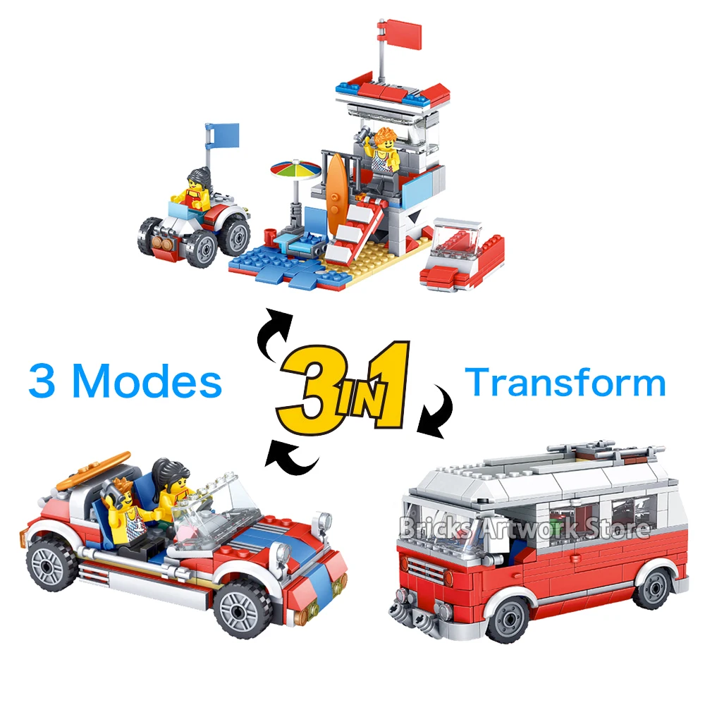 

374Pcs Fit Legoness Creator 3 in 1 City Camping RV Outing Travel Car Building Blocks Educational Toys for Children Xmas Gifts