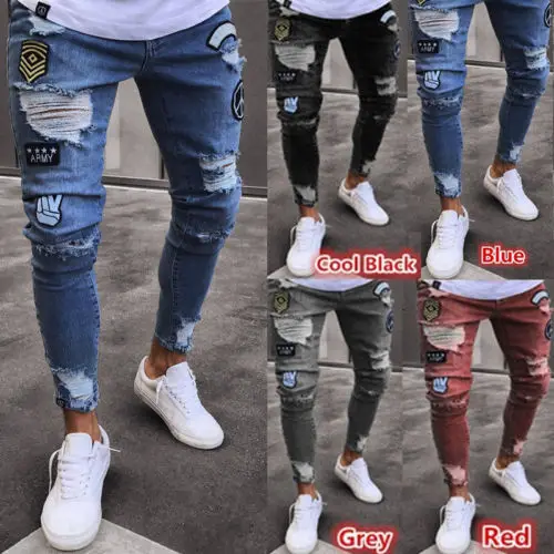 Мужские узкие джинсы Rip Slim fit Stretch Denim Distress потертые байкерские джинсы брюки US